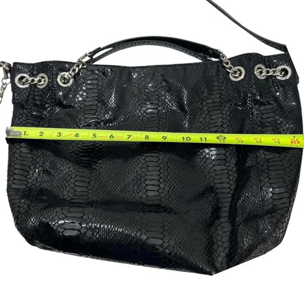 Michael Kors Black Snakeskin Lilly Chain Tote Shoulder Bag